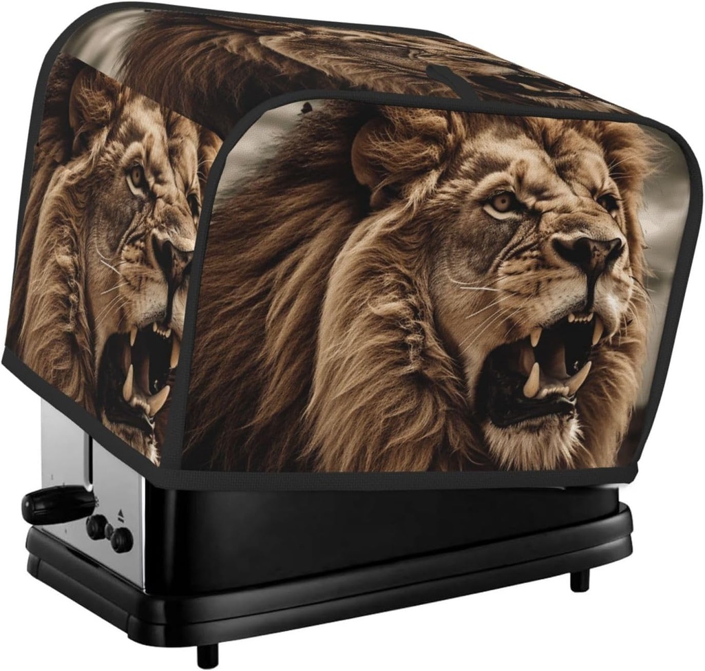 Angry Lion Toaster Cover 2 Slice, Waterproof Bread Machine Covers with Pockets Universal Size Kitchen Small Appliance Cover with Handle, Dust and Fingerprint Protection