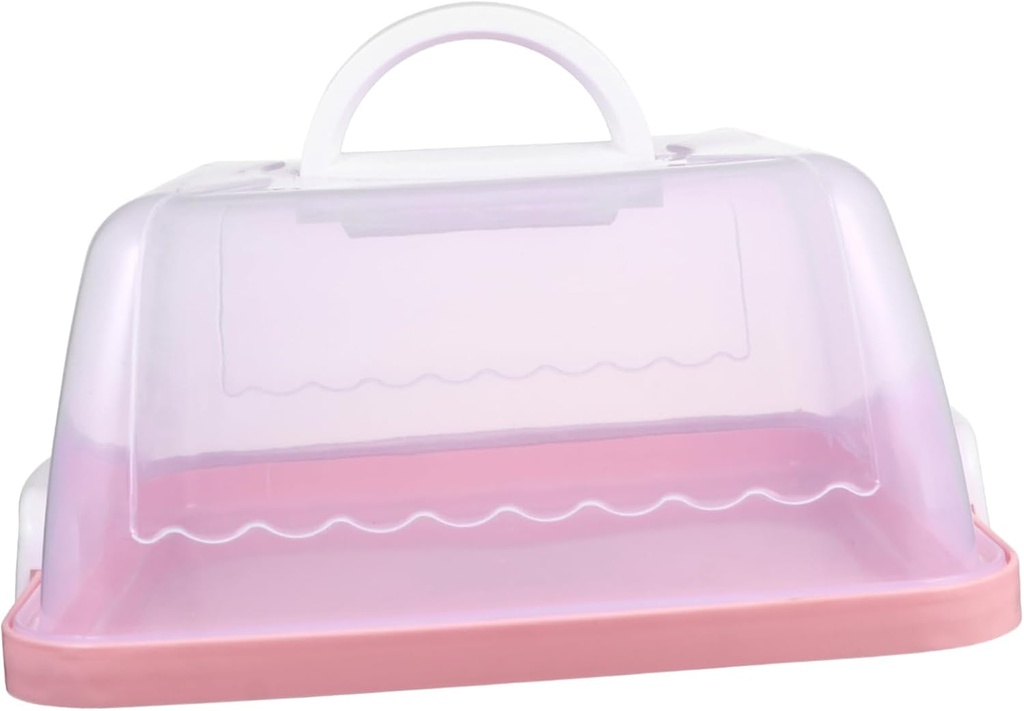Plastic Cake Box Lid and Handle Cake Carrier Transporter Pink for Parties and Storage