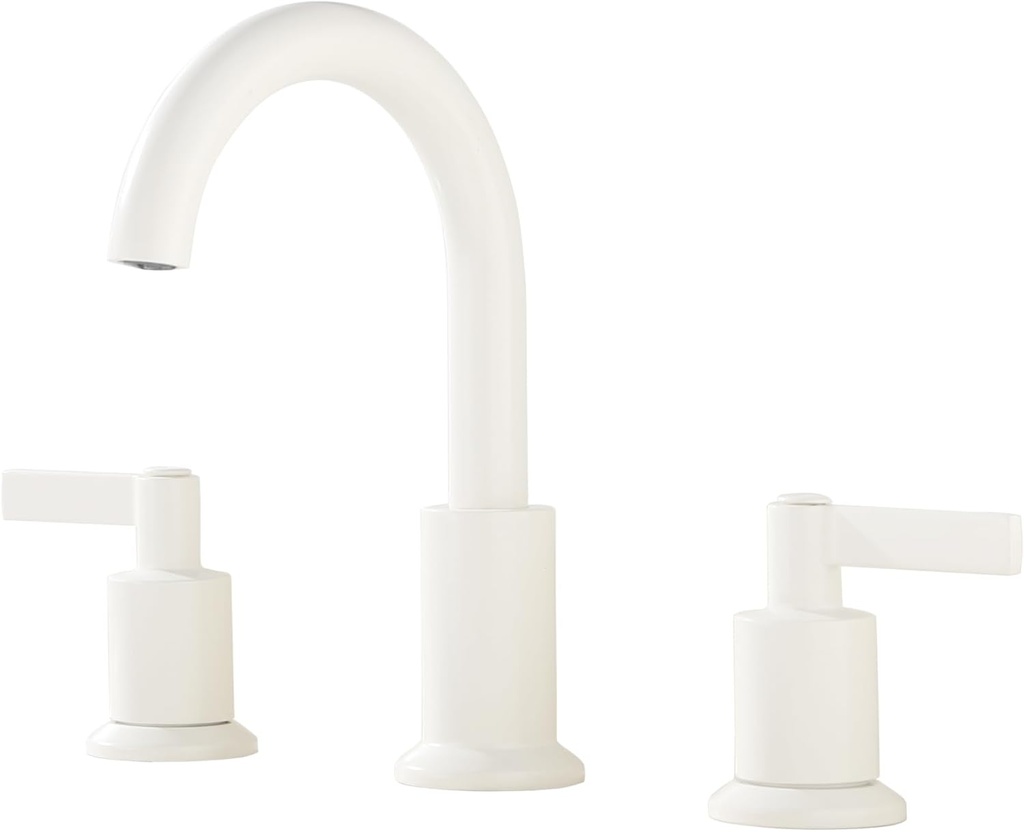 Widespread Bathroom Faucet,Two Handle Bathroom Sink Faucet with Overflow Pop up Drain, 8 Inch Lavatory Faucet 3 Hole,Warm White Finished,F-2085-WW