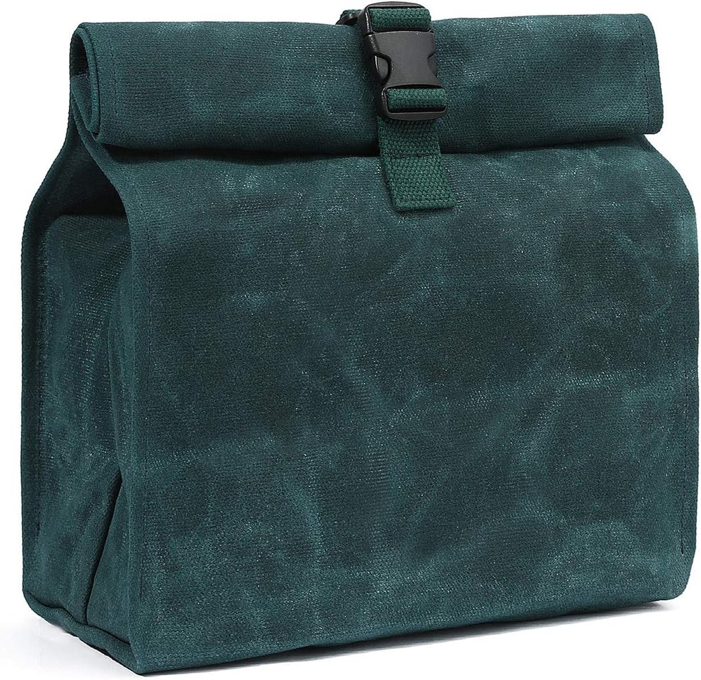 Denifiter Heavy Duty Waxed Canvas Lunch Bag, Soft Fabric, Waterproof, Eco-friendly And Quick Release Buckle (Dark Green)