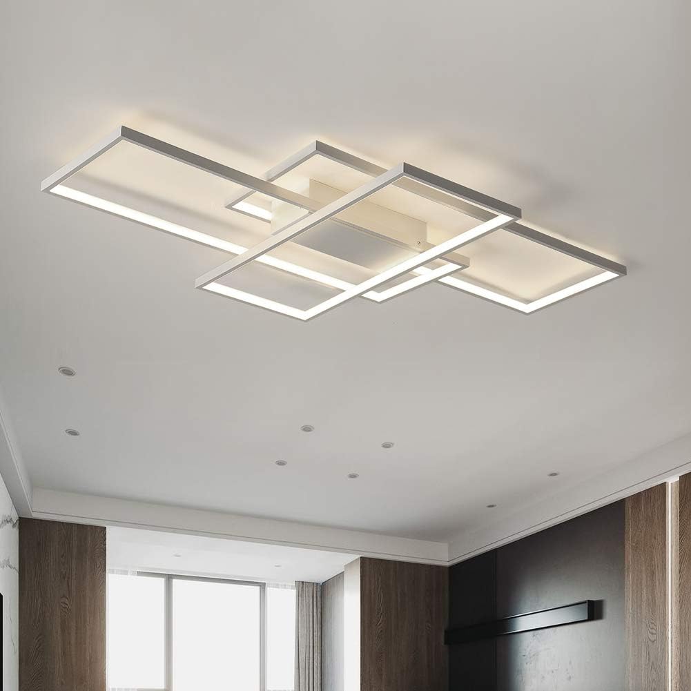 Modern Dimmable LED Ceiling Light, 78W White Flush Mount 3-Square Fixture, 35.4" Stepless Dimming Ceiling Light for Bedroom, Kitchen, Dining Room, Remote Control Included
