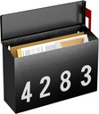 LAND·VOI Modern Wall-Mount Mailbox, Mailboxes for Outside, with One Flag Kit and Three Sets of 0-9 Mailbox Number Stickers, Rust-Proof Metal Post Box, 4.33" Dx14.2 Wx10.43 H, Textured Black, AMB03B01