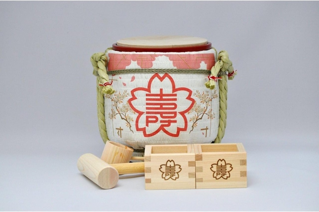 Mini Kagami Biraki Set: Special Sake Set for Celebrations Sakura Mori Cherry Blossom