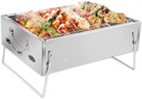 BBQ Grill Outdoor Small Charcoal Barbecue Grill, Stainless Steel Portable Folding BBQ Grill with Net Tongs, Desk Tabletop Smoker BBQ, for 2-5 People, 36 x 26 x 17 cm for