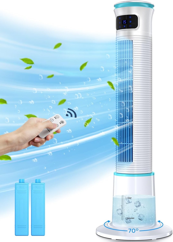 FANCOLE 43INCH Evaporative Air Cooler with LED Screen, 15H Timer for Auto off, 4 Modes, 3 Speeds Swamp Cooler, Touch and 20FT Remote, 70° Wider Oscillating Fan for Bedroom Office Study