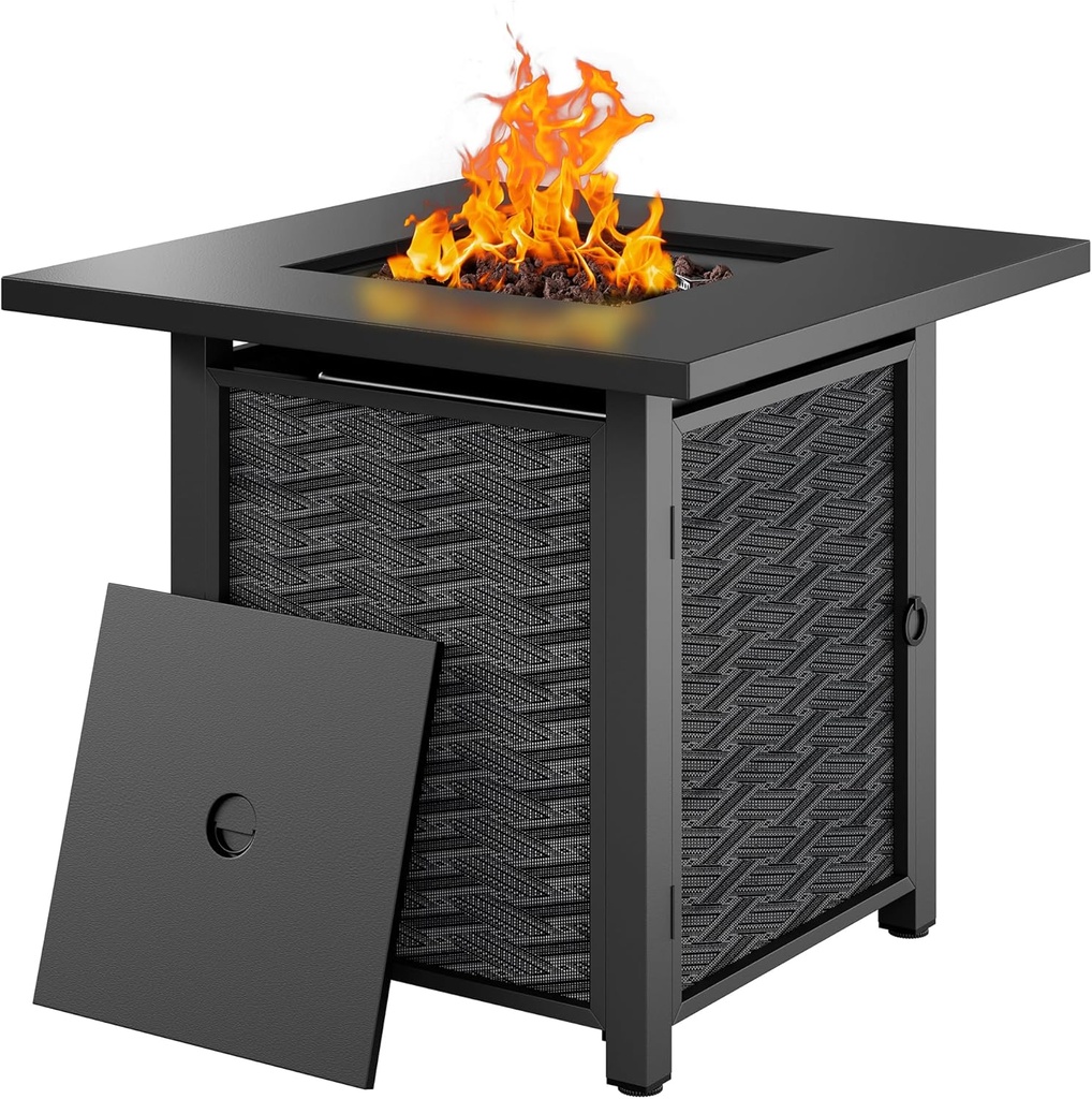 Shintenchi Propane Fire Pits 28″ Outdoor Gas Fire Pit, Square Fire Pit Table, 2-in-1 Fire Table with Removable Lid, CSA-Certified for Outside Patio, Parties, Backyard, Garden
