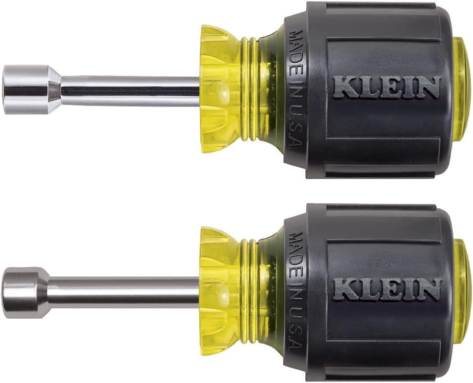 KLEIN TOOLS 610M Tool Set, Made in USA, Magnetic Nut Driver Set with Stubby Nut Driver Sizes 1/4 and 5/16-Inch, Full Hollow Shaft, 2-Piece