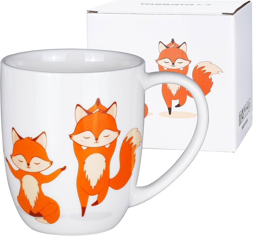 Fox Ceramic Coffee Mug Handmade Porcelain Tea Mug 14 oz Novelty Coffee Mugs for Women and Men Holiday Housewarming Chirstmas Birthday Gifts for Women White