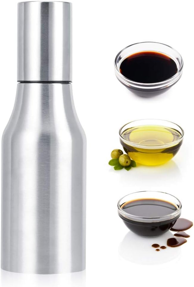 Oil Dispenser Bottle, Stainless Steel Leak Proof Sauce Dispenser Cruet with No Drip Pouring Spout and Lid Olive Oil Container for Kitchen(500ml)
