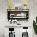 Wall Mounted Wine Rack with Wine Glass Holder,Iron Wine Bottle Display Rack,Bar Unit Floating Shelves,Multifunctional Metal Bottle Holder,Wall Shelf for Kitchen,for Wine Cellar,Living Room(S