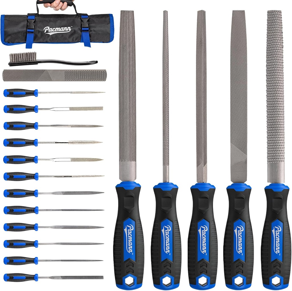 32PCS Metal File Set, Diamond Steel Needle Files, Wood Rasp, 4 Way Riffler File, Sandpapers, Wire Brush with Tool Bag for Metal, Wood, Plastic, Jewelry Carving, Polishing