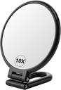 BOOMIBOO 1X/10X Magnifying Handheld Mirror Double Sided, Foldable Travel Makeup Mirror, Adjustable Rotation Pedestal Hand/Hanging/Desk Vanity Mirror-Black