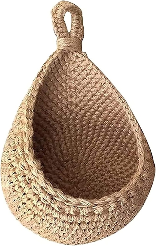 Wall Hanging Basket,Jute Eco Teardrop Hanging Basket,Bohemian Style Woven Hanging Vegetable Basket Kitchen Wall Mount Fruit Or Veggie Basket Decor,Mini