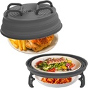 3-in-1 Large Microwave Splatter Cover Tray with Splatter Guard - BPA-Free, Collapsible Microwave Plate Cover for Heating Food, Silicone & Plastic Food Cover for Microwave Oven, Cooking & Steaming