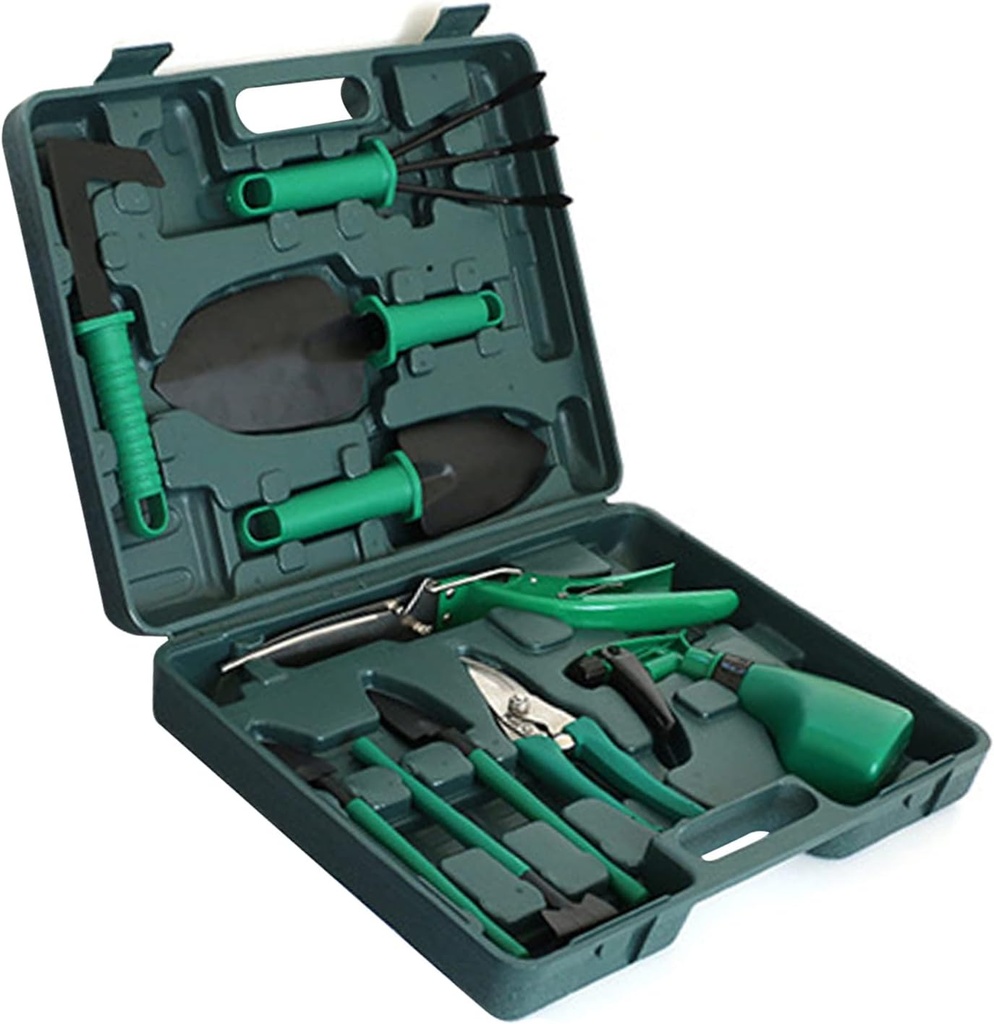 Gardening Tools Set, Stainless Steel Garden Tools Kit, Variety of Gardening Hand Tools for Planting Gardening, Garden Hand Tools with Carrying Case Gardening Gifts for Women(Green 10-Piece Set)