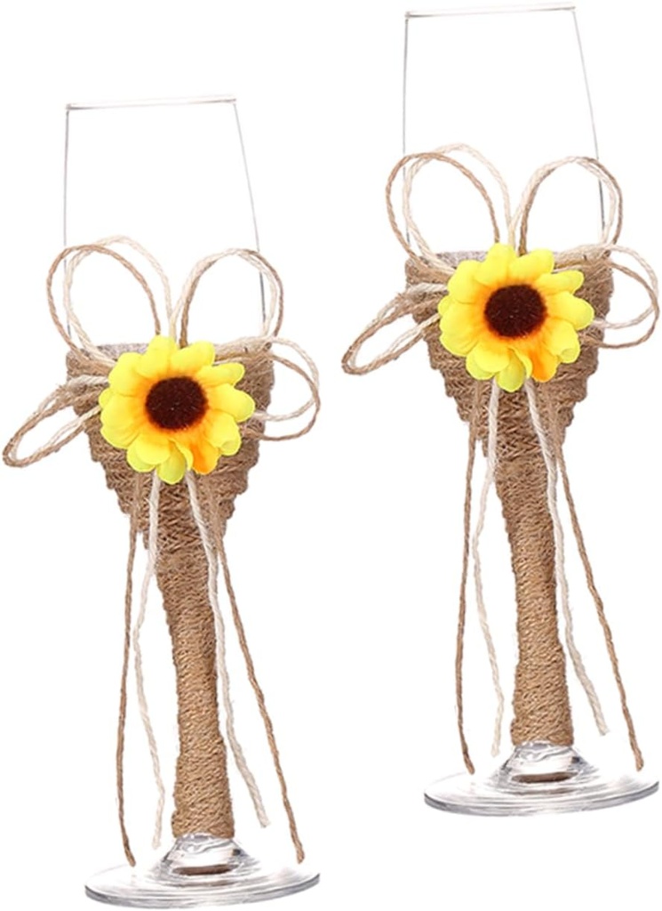 Zerodeko Creative Sunflower Wedding Goblet with Rope Accent Glass Stemware for Engagement Party Supplies and Gift Elegant Red Wine Glasses for Formal Dinners and Gatherings