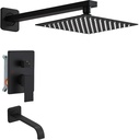 Matte Black Shower Faucet Set with Tub Spout Bathroom Luxury Rain Mixer Shower Head System Wall Mounted Shower Faucet Complete, Single Handle Tub and Shower Trim Kit with Rough-in Valve