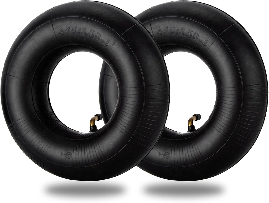4.10/3.50-4" Inner Tubes, 2 Pack Heavy Duty 4.10 3.50-4/410/350-4 Replacement Tire Inner Tube with Bent Valve Stem for Wheelbarrow, Lawn Mower, Hand Truck, 4" Cart, Tractor, Dolly, Trailer, etc