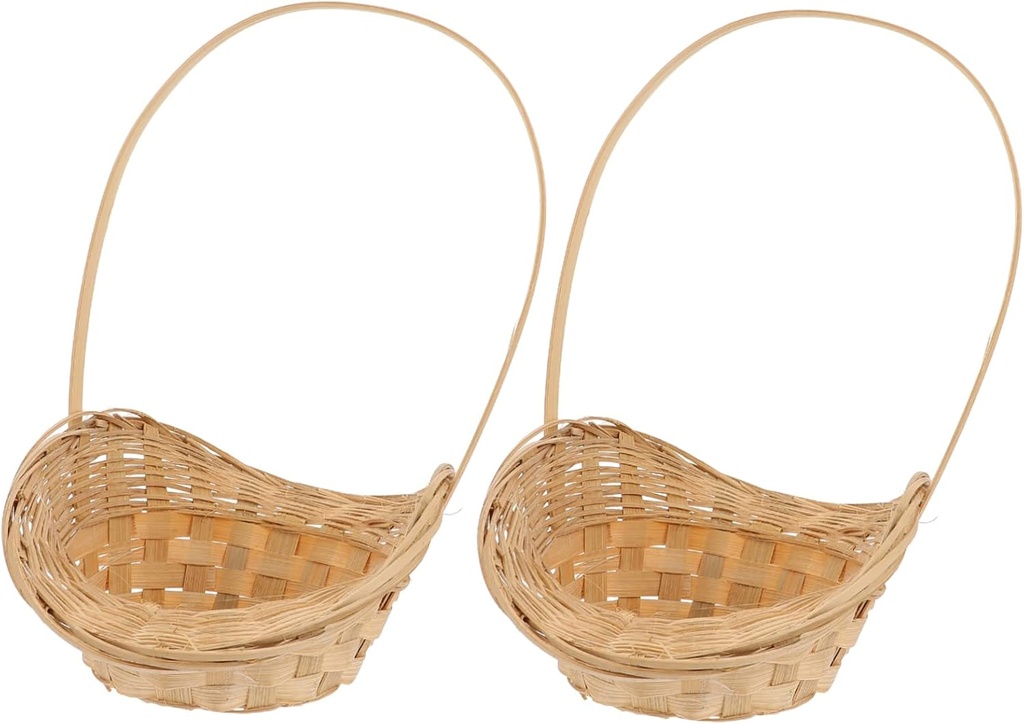 2pcs Bamboo Hand Basket Fruit Baskets for Kitchen Storage Hanging Picnic