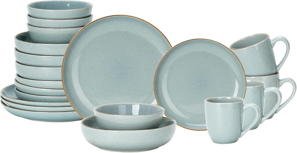 Eur-Nordic Shape Raising Rim 20pc Dinnerware Set, Shiny Glaze Grey with Speckle Effect