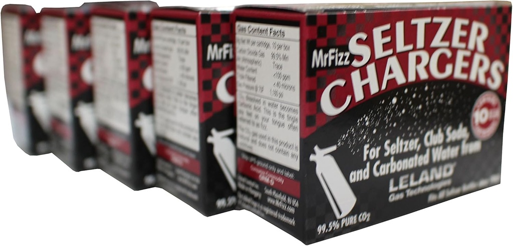 MrFizz Sod, Leland Mr Fizz Seltzer 8g CO2 Charger 50PK Compatible with All 1 Liter/Quart Soda Siphons, Silver (LS-50)