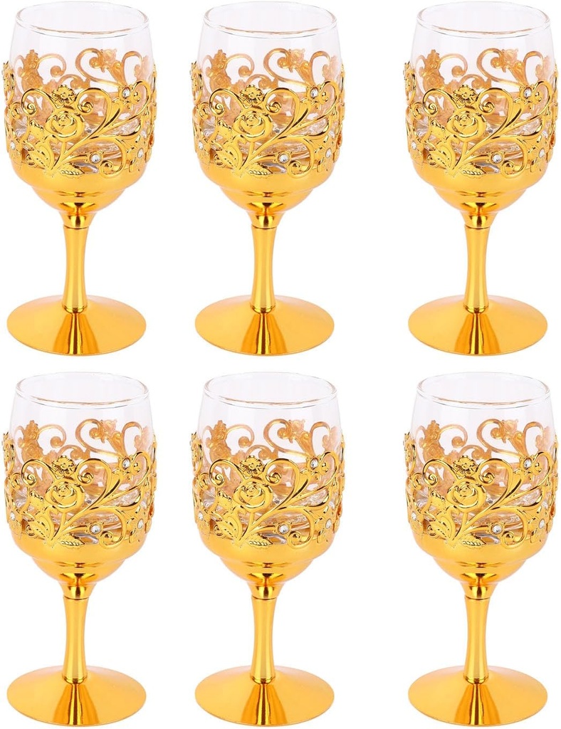 6Pcs Metal Wine Glass Party Glasses Rounded Mouth Goblet Stemmed Embossed Wine Glass Set Champagne Glasses Cocktail Glasses for Wedding Party Wine Tasting Daily Use