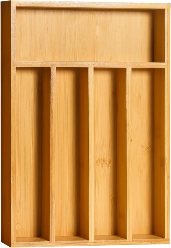 Utopia Kitchen Silverware Organizer, Bamboo Utensil Drawer Organizer for Cutlery, Utensils & Flatware (5 Compartment, Natural) Pack of 1