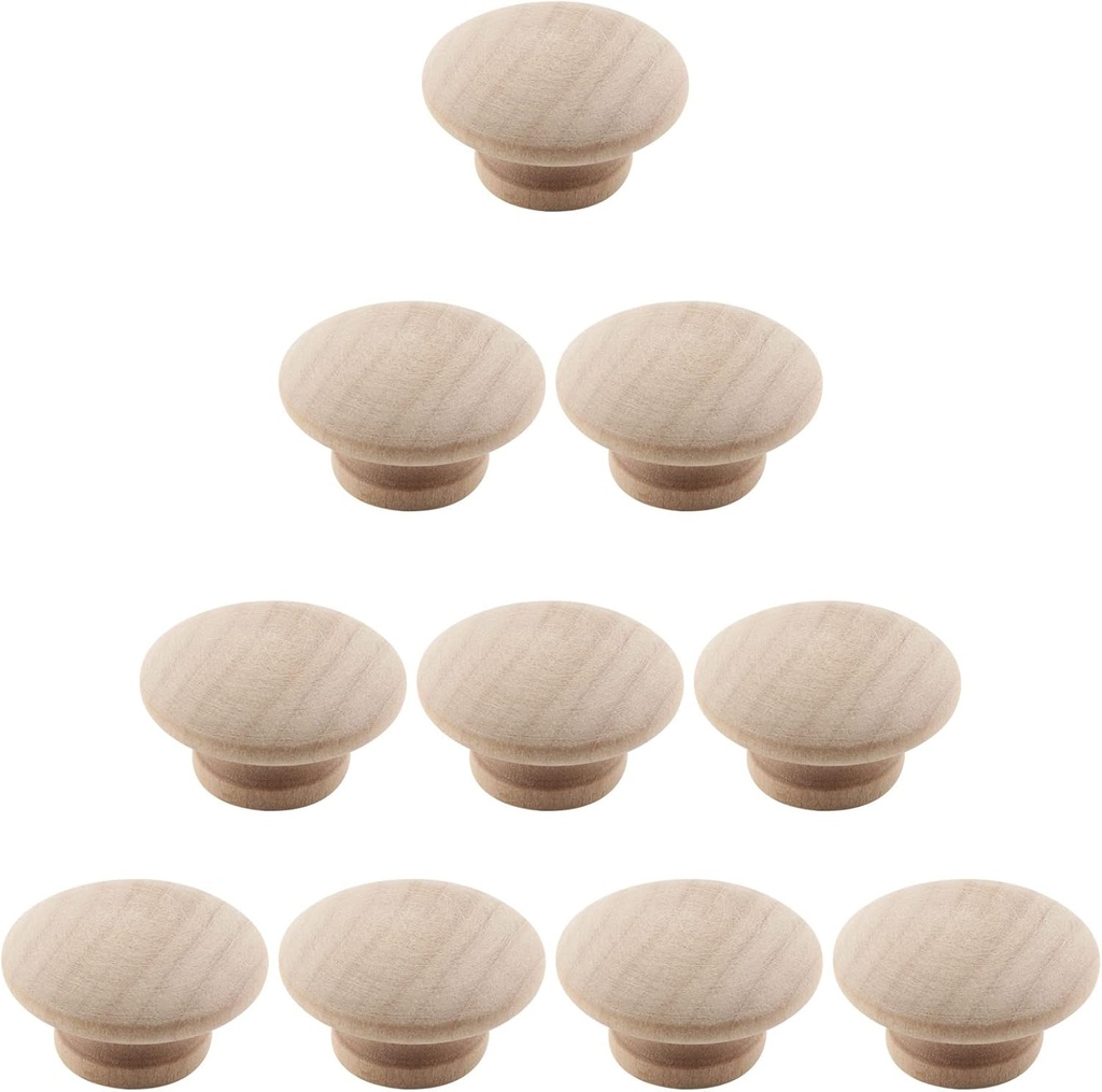 Murtenze 10 Pack 1-1/2 Inch Wood Knobs Unfinished Round Mushroom Shape Wooden Cabinet Pulls Handles Drawer Knobs Dresser Knobs for Drawer Dresser Cupboard Wardrobe