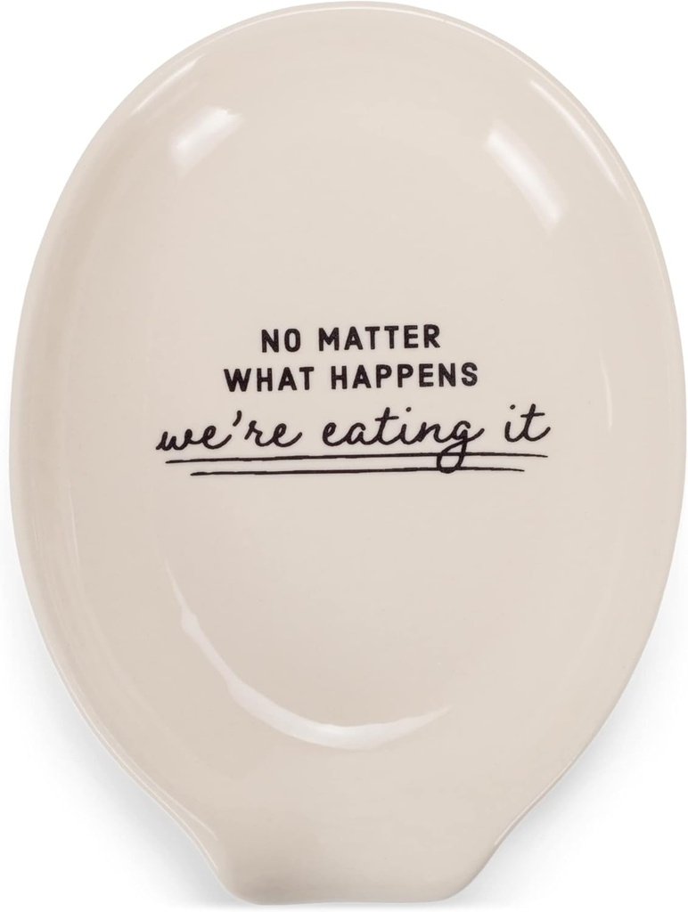 Nat & Jules We're Eating It 6 x 4 inch Ceramic Oval Countertop Spoon Rest - Versatile & Ideal for Everyday use from Stove Top, Kitchen Counter, & Coffee or Cooking Stations, We're Eating It White
