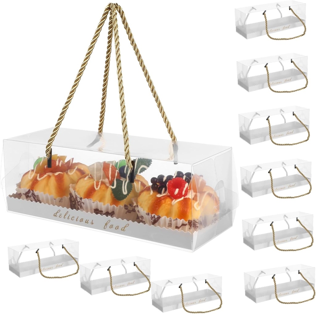 10pcs Oblong Cake Containers Treat Boxes Cupcake Boxes Cake Carrier Plastic Easy to Assemble