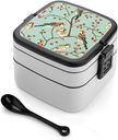 American Kestrel Pattern Bento Box with Spoon 2 Layer Lunch Box Portable Food Container for Travel Work