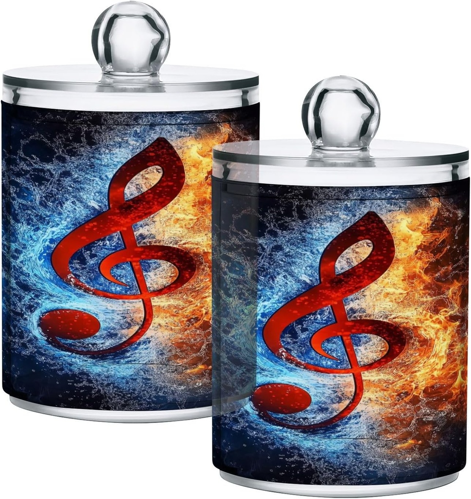 Acrylic Plastic Clear Jar with Lid, Red Fire Water Music Notes Airtight Storage Jar 2 Pack Kitchen Storage Containers for Cookie Snack Candy