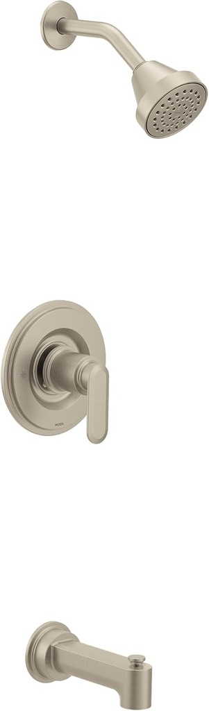 Moen Greenfield Brushed Nickel Eco-Performance Bathtub and Shower Faucet with Showerhead, Shower Lever Handle, and Tub Spout, Valve Required, T2223EPBN