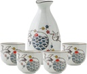 Auspicious White Sake Set, Bottle with Four Cups, Traditional Retro Living Home Decoration Tableware, Suitable for Housewarming Celebration