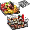 TOPZEA 2 Pack Black Metal Food Storage Basket for Pantry Organization, Foldable Wire Cabinet Organizers with Handle, Canned Goods Snack Baskets Freezer Bins for Organizing Kitchen, Bathroom, Garage
