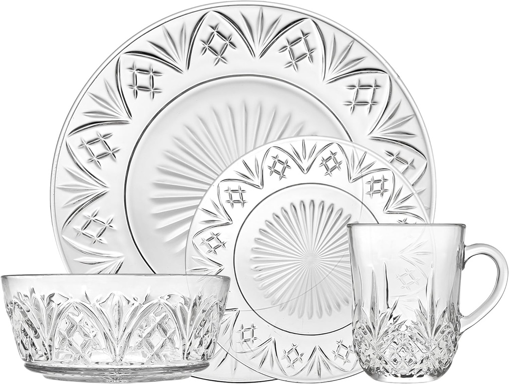 Godinger Dublin Dinnerware Set - Includes Dinner Plates, Dessert Plates, Bowls and Mugs - Set of 16