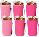 LemonRoad 6 Pack Pink Iced Coffee Cup Sleeve Reusable Insulated Neoprene Beverage Holder for Cold Drinks Durable Drink Sleeve for Iced Coffee, Fits 22-24 Ounce