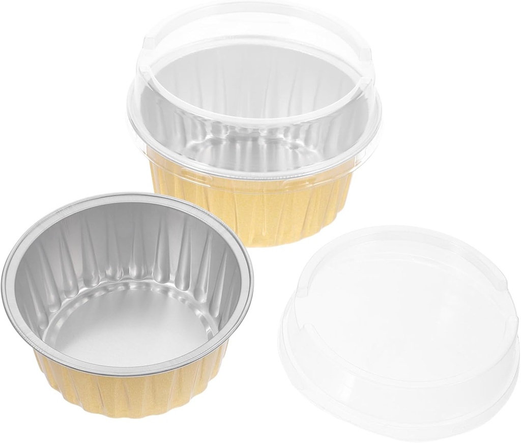 ABOOFAN 25pcs Gold Aluminum Foil Dessert Cups with Transparent Lids Multipurpose Cake Holders for Ice Cream Mousse Yogurt Pudding and Pastries Safe for Bakery Restaurant and Home Use