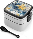 Blue And Yellow Bento Box for Adults Double Layer Lunch Box with Spoon And Invisible Handle Microwave Dishwasher Safe Leak Proof Meal Prep Lunch Containers for Office Picnic