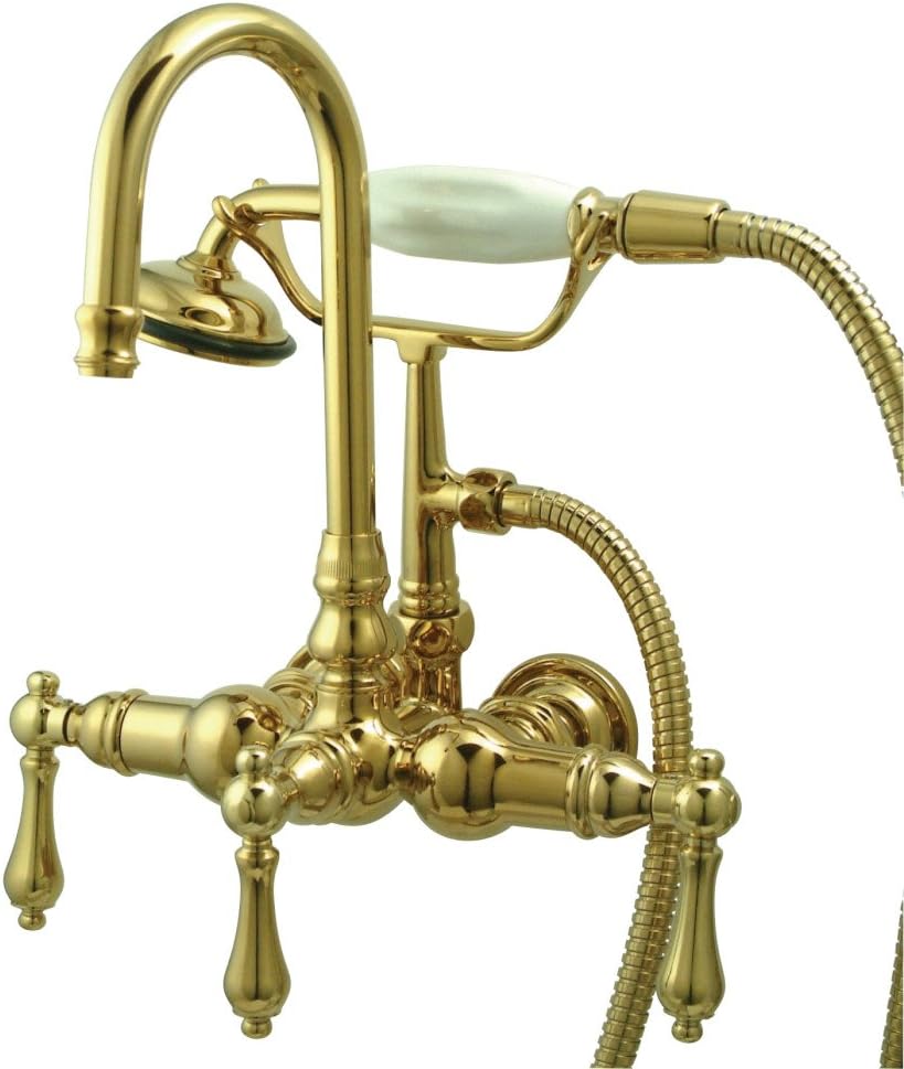Kingston Brass CC7T2 Vintage 3-3/8" Wall Mount Tub Faucet with Hand Shower, Polished Brass