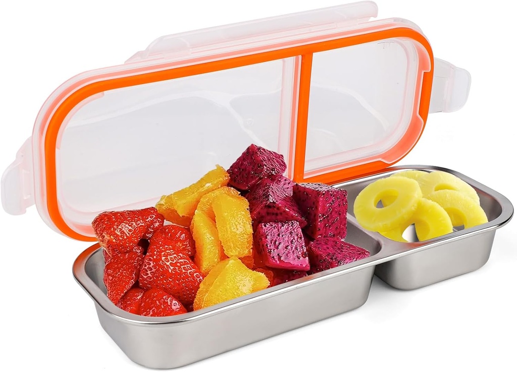 Stainless Steel Snack Container with Lid, Double Compartment Grab and Go Snack Container Reusable Metal Food Storage Box for School Office Travel Picnic Meal Prep