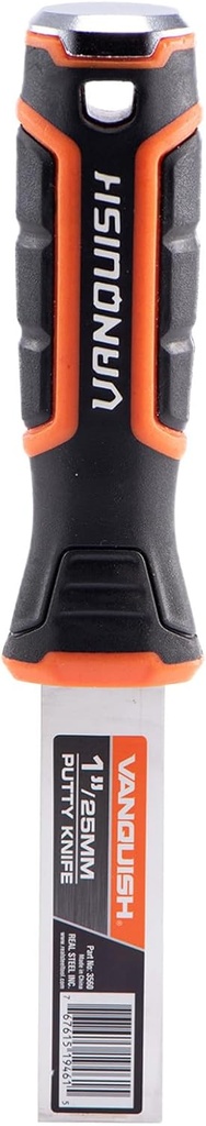 VANQUISH Stainless Steel Putty Knife 1 Inch Scraper with Soft Grip Handle and Metal Hammer End (3560)