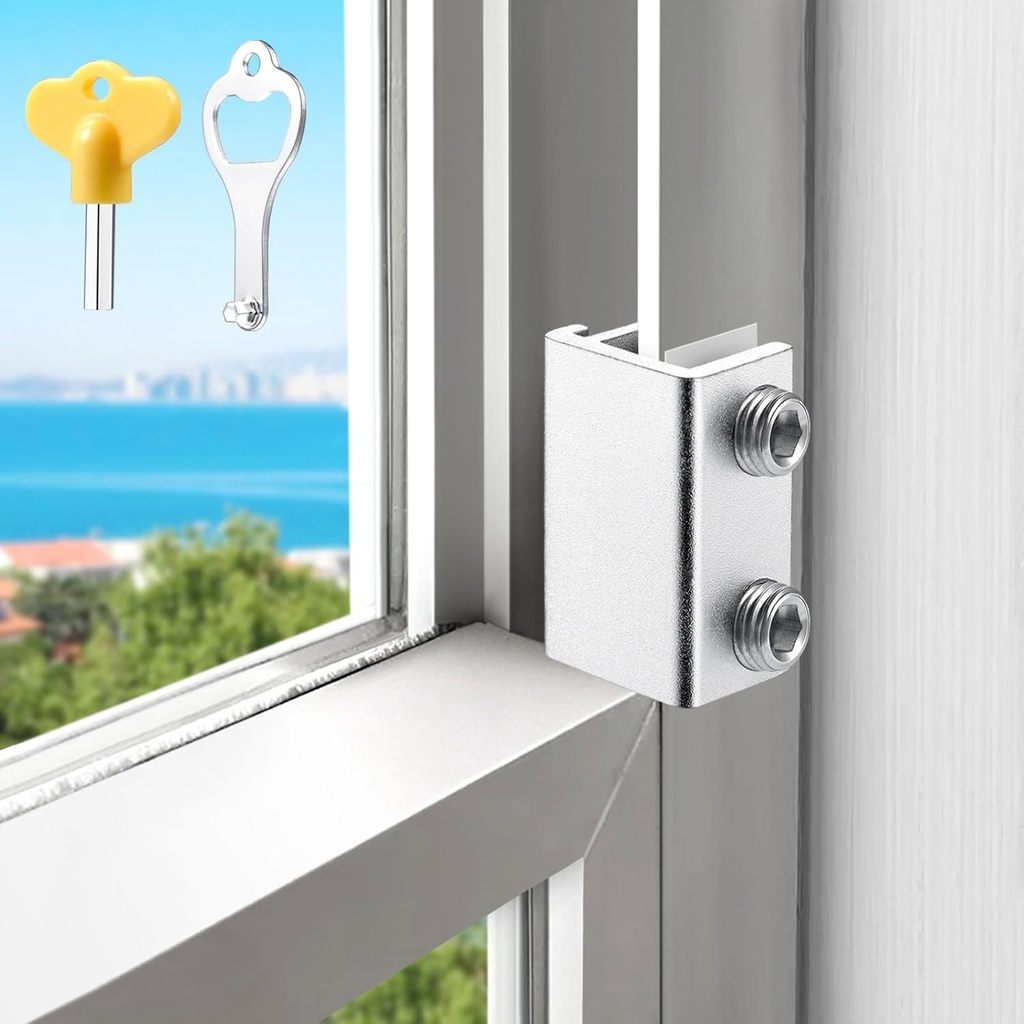 Sliding Window Locks (2 Sets), Secure Window Lock with Key, Window Locks for Up and Down Windows & Horizontal Sliding Windows, Adjustable Window Lock, Sturdy and Durable, Does Not Deform.