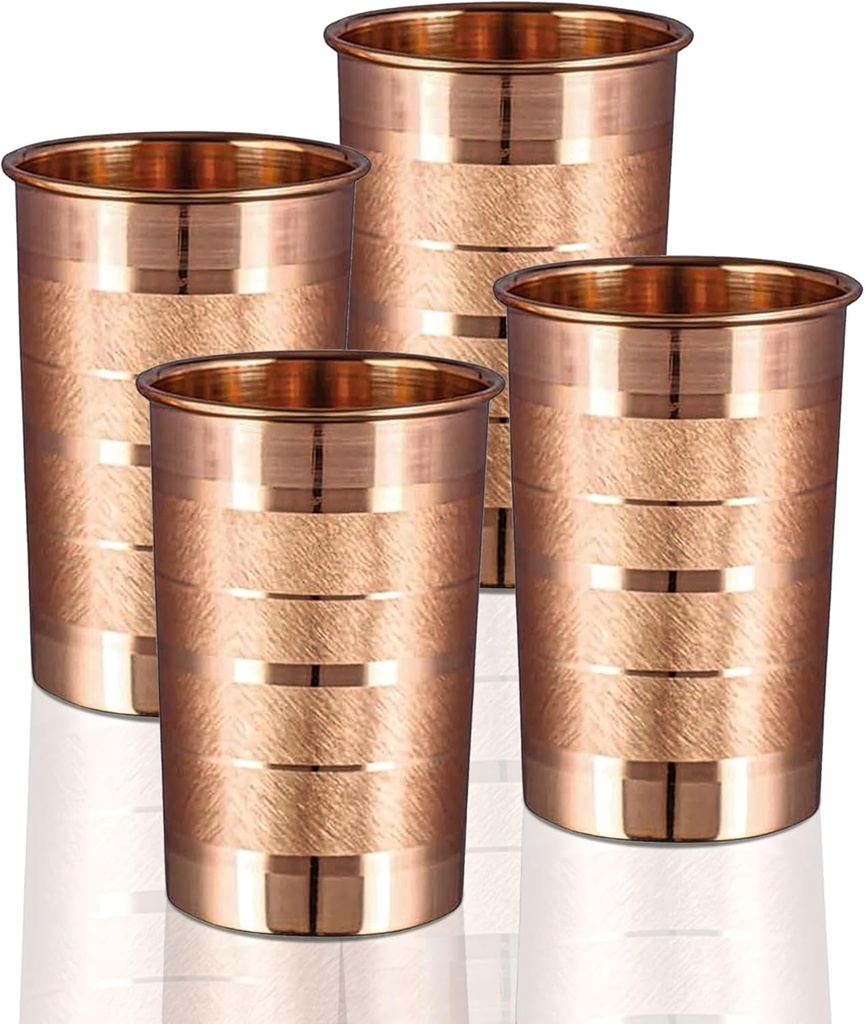 Pure Copper Glass for Drinking Water Tumbler Copper Cup Set for Ayurveda Health Benefits – 312 ml (11 oz) Each (SET OF 4)