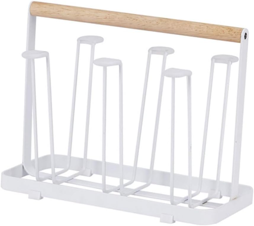 Iron Wood Wine Glasses Rack Simple White Storage Organizer for Glasses Drying Rack Compact Space Saving Design for Kitchen and Dining Use