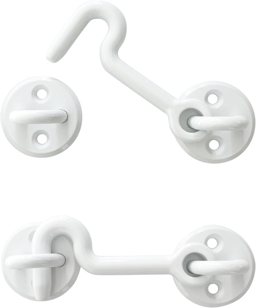 Heavy Duty 2 Pack Hook and Eye Latch - Ideal for Bathroom, Bedroom, Sliding Barn Door and Gate Doors (White)