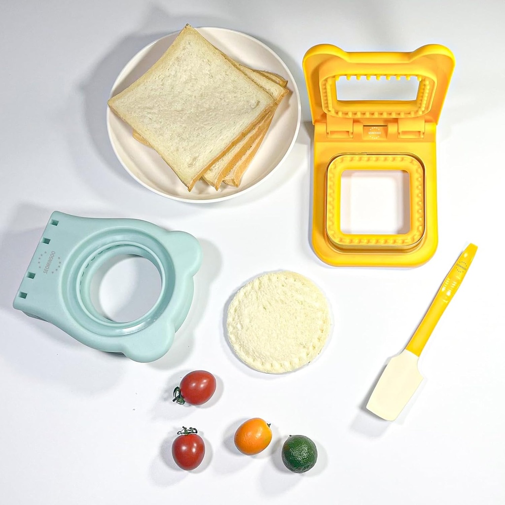 2 pcs Gradient Mode Sandwich Cutter and Silicone sandwich scraper Stainless steel bread cutting machine Circular sandwich cutting machine Square sandwich cutting machine Sandwich Maker For Kids Bento