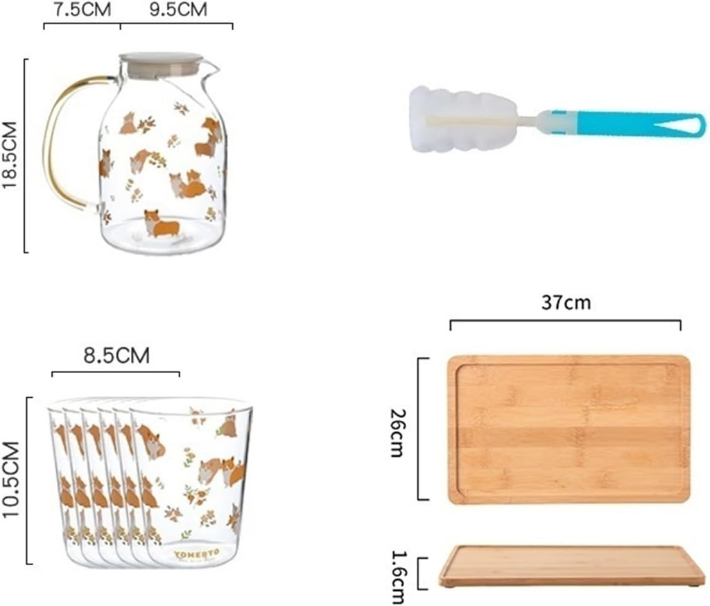 Water Carafe Iced Tea Pitcher Cute Glass Cold Kettle high Temperature Resistant Household Large-Capacity Cup Set Tea Cup Drink Pitcher Water Jar