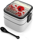 Red Poppy Flower Bento Box Double-Layer Bento Lunch Container with Spoon And Invisible Handle Adult Leak-Proof Lunchbox for Dining Out Work Picnics Travel