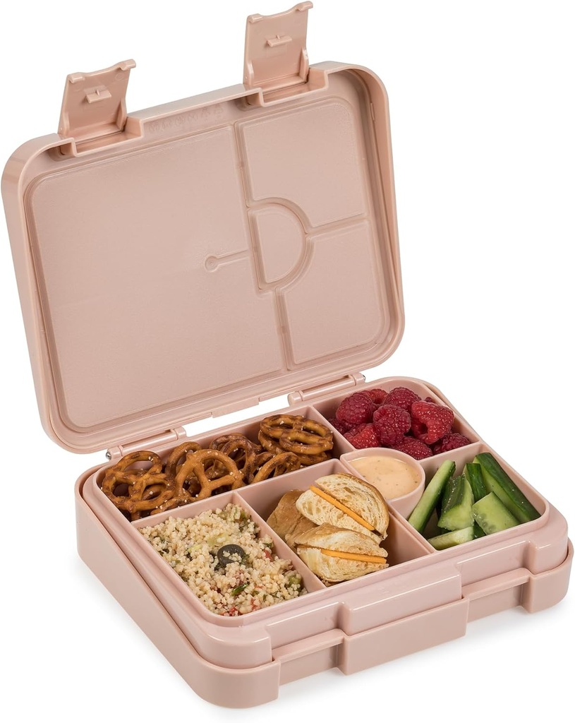 nouka Grand Bento Box | Easy to open latches | Spill Proof Design | 6-Compartment Removable Tray | Soft Blush